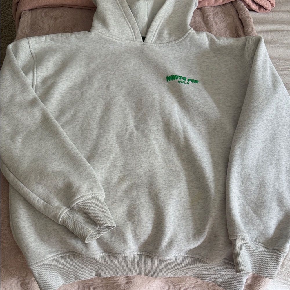 White Fox Boutique Light Gray Hoodie with Green Detail